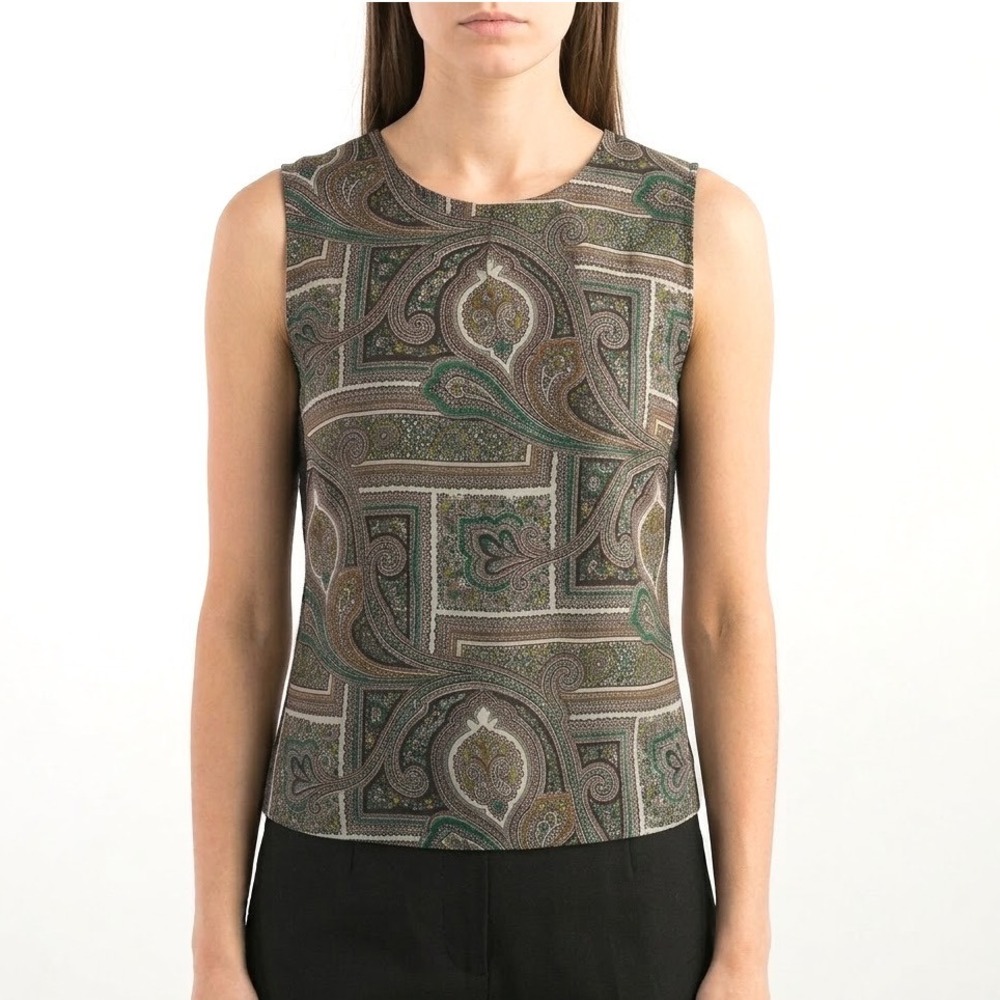 Prada Vintage 2000s Tank Top Sleeveless Paisley Mixed Media Charcoal Gray IT 40
